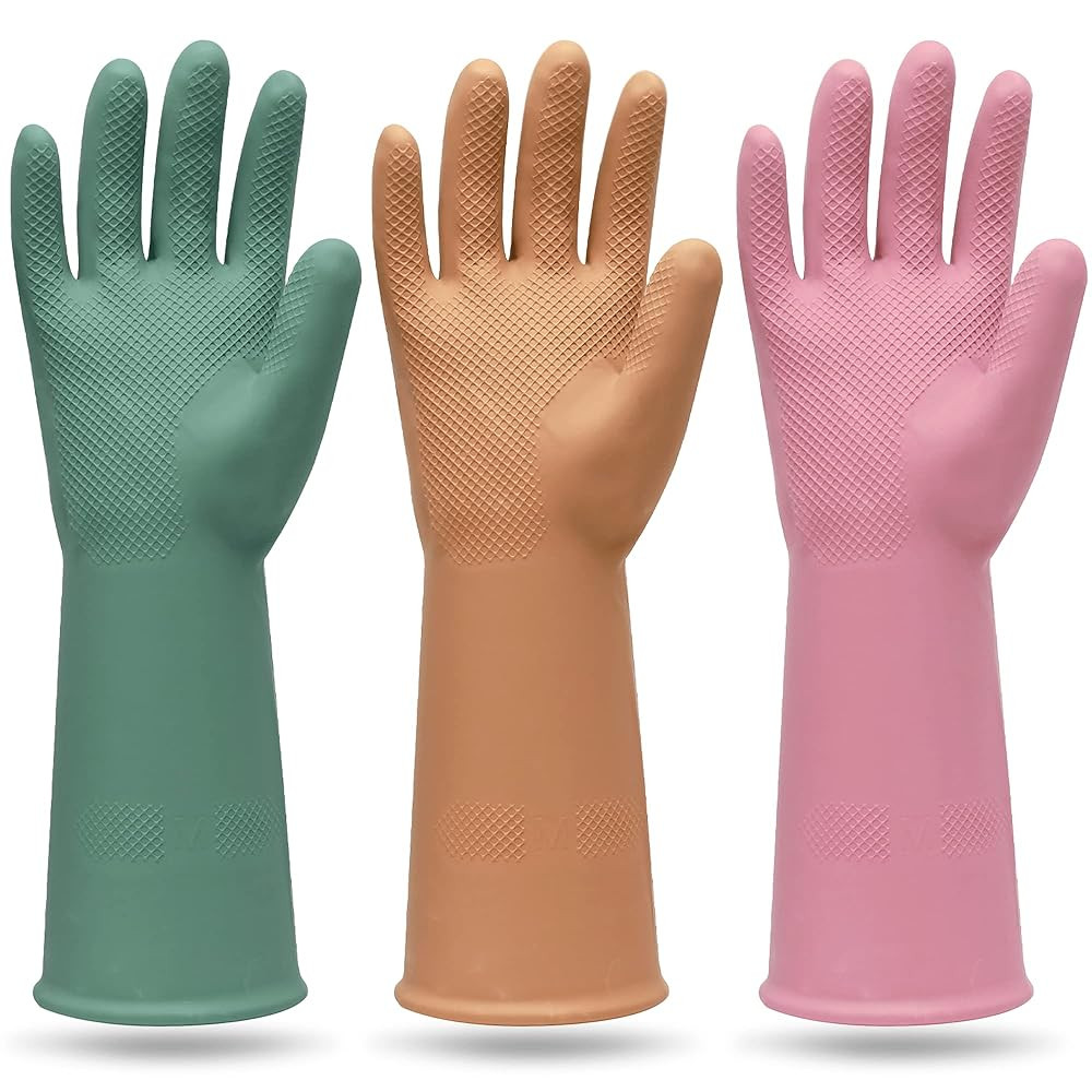 MAMISON 3 Pairs Colorful Reusable Waterproof Household Dishwashing Cleaning Rubber Gloves, Non-Sl... | Amazon (US)