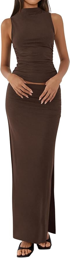 BTFBM Summer Two Piece Skirt Set for Women 2025 Dressy Lightweight Sleeveless Knit Top Going Out ... | Amazon (US)