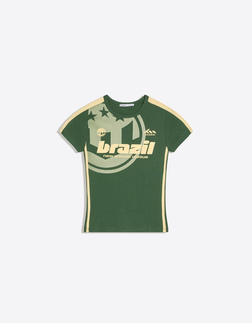 Short sleeve sport print T-shirt - T-shirts - Women | Bershka UK
