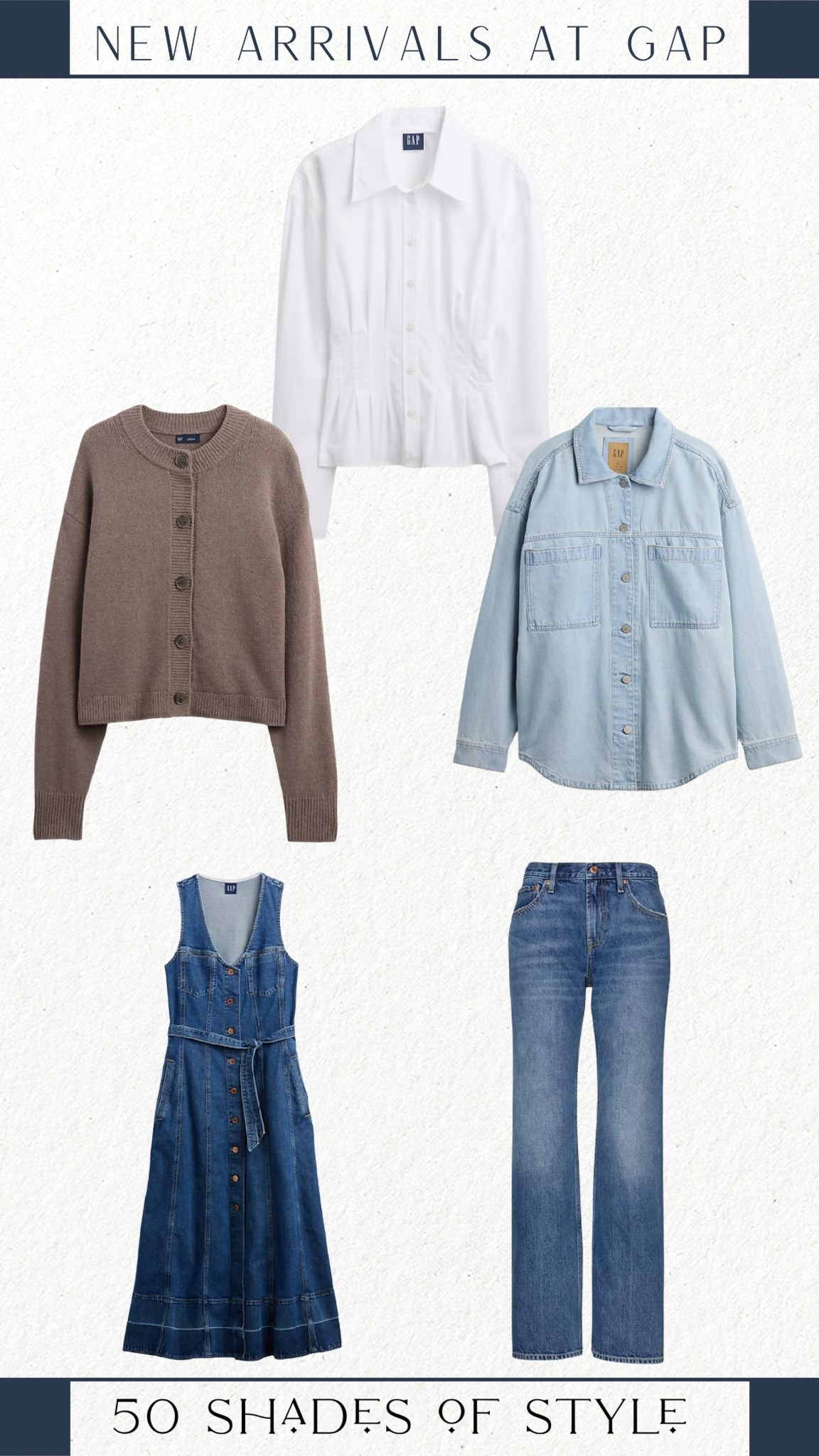 denim shirt, white blouse, mocha cardigan, denim, denim dress, GAP, winter outfit 

#LTKSeasonal #LTKootd #LTKOver40