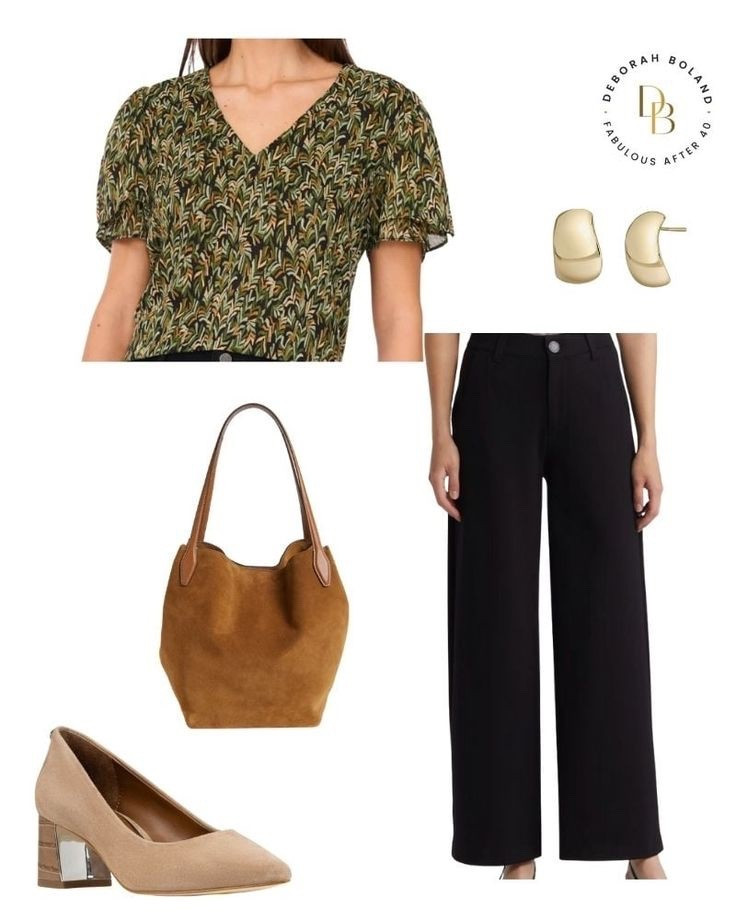 Sophisticated and modern ✨ A layered sleeve blouse paired with wide leg pants and low block heels creates an effortlessly polished look—perfect for workdays, dinners, or anytime you want chic comfort with a touch of drama. #ChicAndTimeless #EffortlessStyle #PolishedLooks 

#LTKOver40 #LTKStyleTip #LTKSeasonal