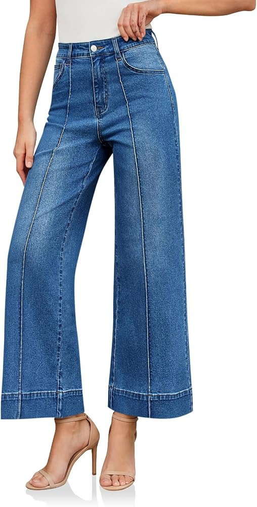 Cicy Bell Baggy Wide Leg Jeans for Women High Waisted Cropped Trendy Jeans Stretchy Front Seam De... | Amazon (US)