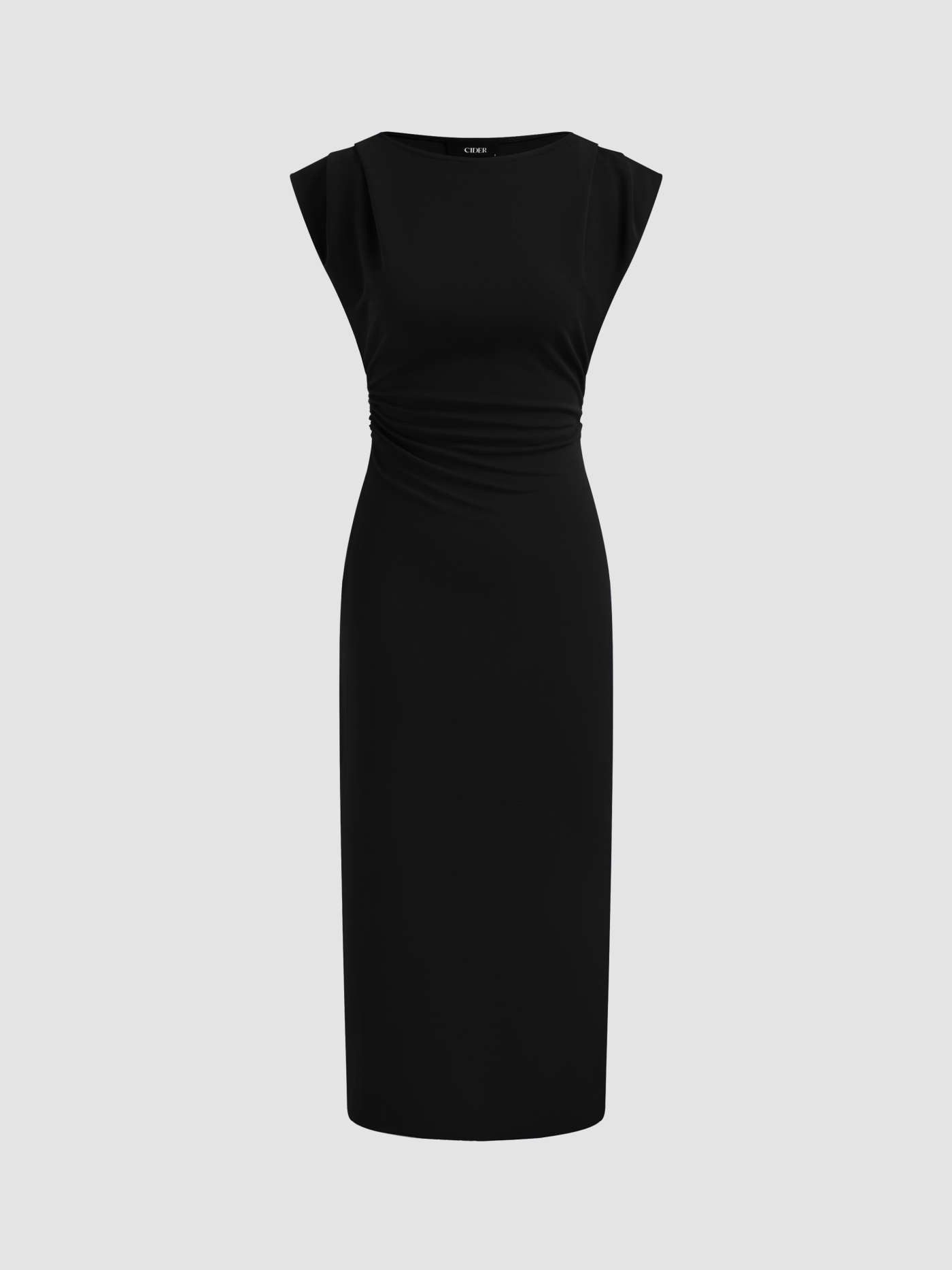Formal Dresses Knit Fabric Boat Neck Solid Ruched Maxi Dress For Work | Cider