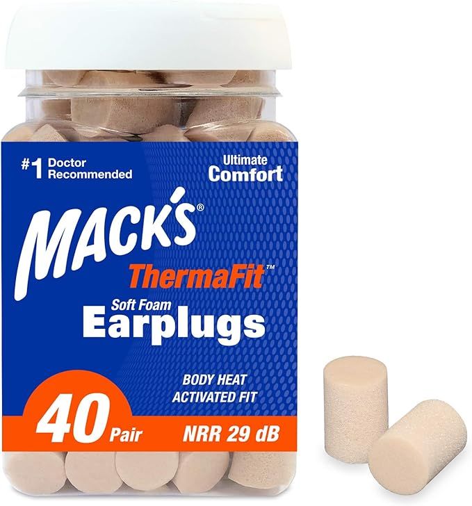 Mack’s ThermaFit Soft Foam Earplugs, 40 Pair - Comfortable Ear Plugs for Sleeping, Snoring, Wor... | Amazon (US)