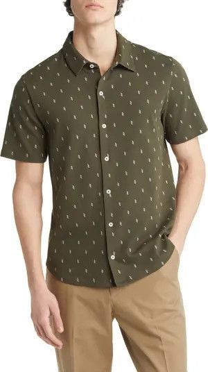 Micro Dot Short Sleeve Cotton Knit Button-Up Shirt | Nordstrom