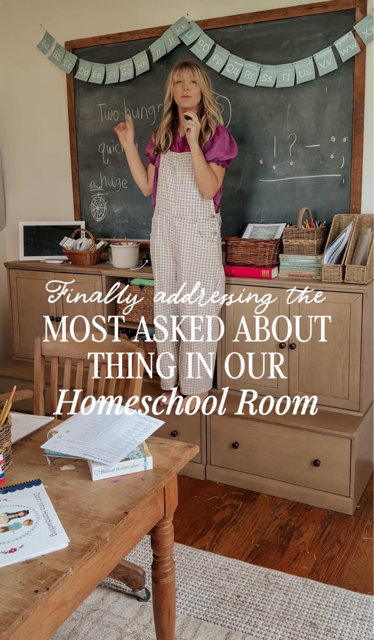 This is THE MOST asked about spot in our school room! Linking everything I can!! If you missed the full tour, it’s 12 videos back!! 🫶🏼 #homeschoolroom #homeschoolorganization