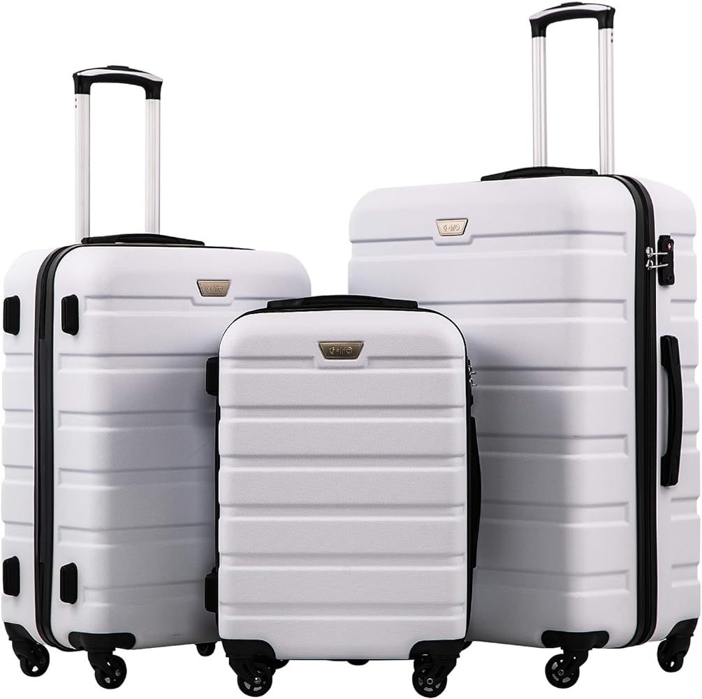 Coolife Luggage 3 Piece Set Suitcase Spinner Hardshell Lightweight TSA Lock (white, 3 piece set(2... | Amazon (US)