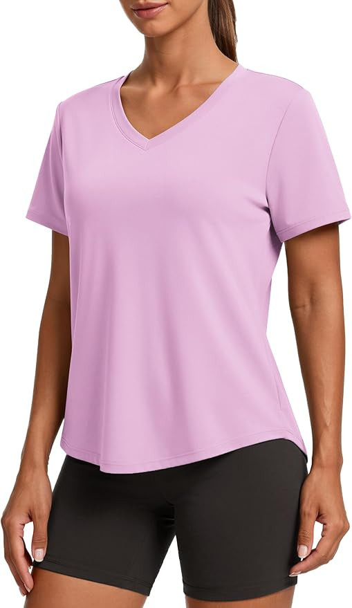 PINSPARK Soft Workout Tops for Women Short Sleeve V Neck Moisture Wicking UPF 50+ Sun Protection ... | Amazon (US)