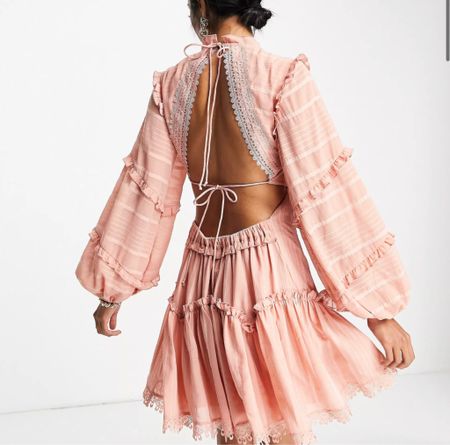 ASOS DESIGN lace insert tiered mini dress with trim detail in pink

Now $47.50. Was $86.00

#LTKunder50 #LTKwedding