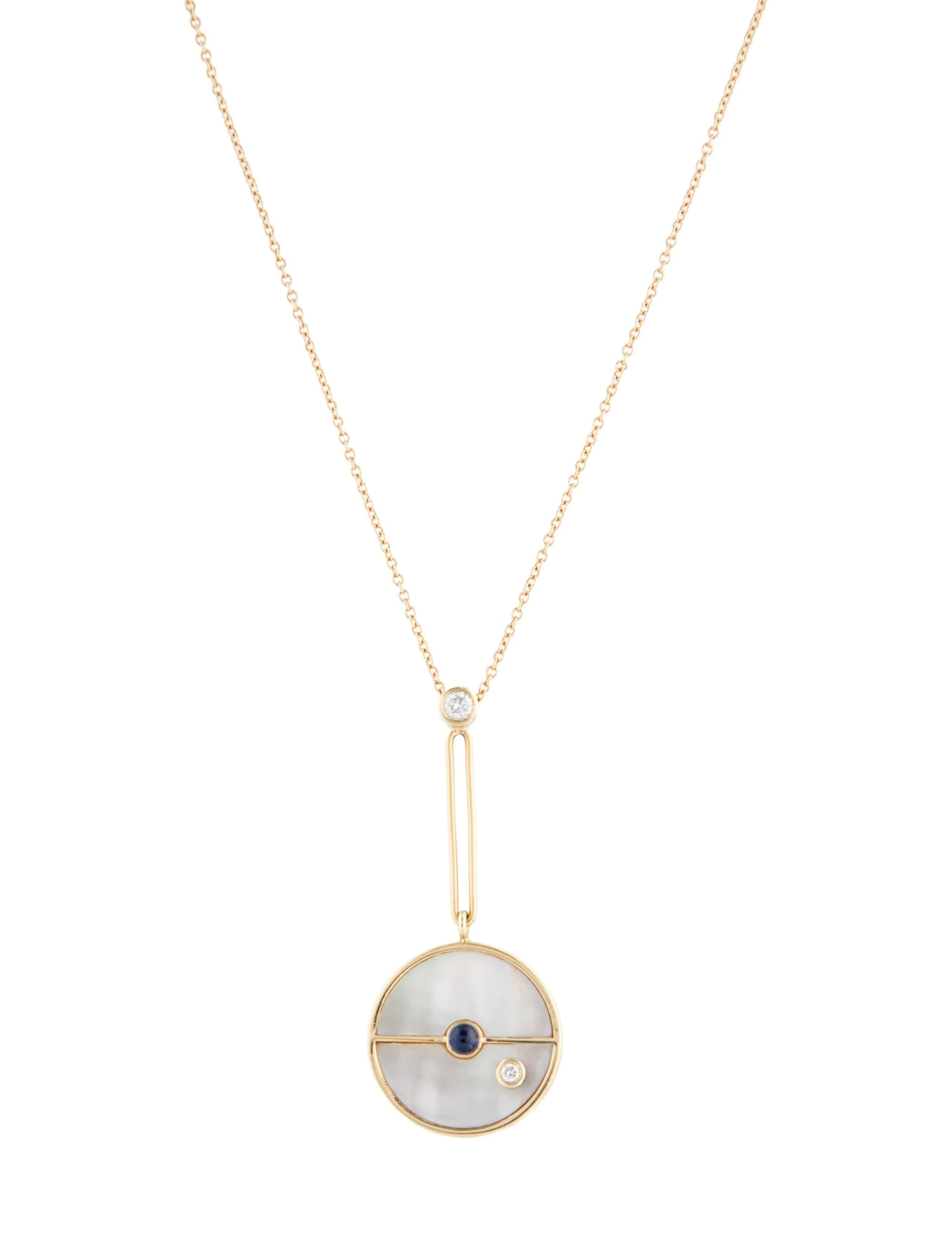 14K Mother of pearl ,Sapphire & Diamond Compass Pendant Necklace | The RealReal