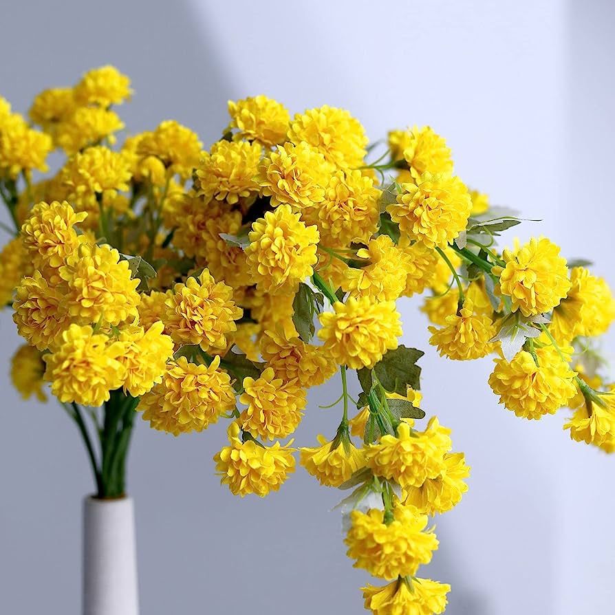 Efavormart 2 Bushes - 33" Yellow Chrysanthemum Silk Flowers, Artificial Mums Pom Pom Spray - Perf... | Amazon (US)