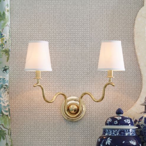 Giles 2 Light Handmade Brass Wall Sconce with Grasscloth Drum Shade Fixture | Ballard Designs, Inc.