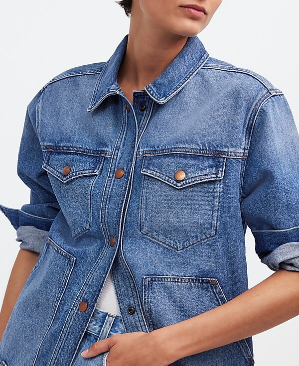 The Oversized Trucker Jean Jacket in Sentell Wash: Snap-Front Edition | Madewell