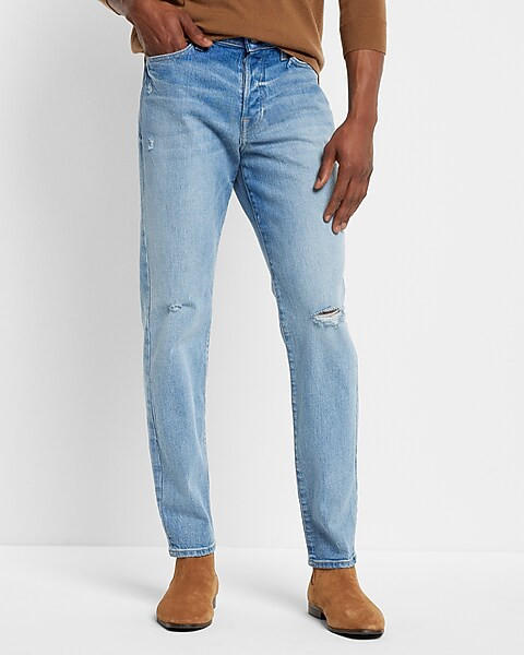 Slim Ripped Light Wash Stretch Jeans | Express