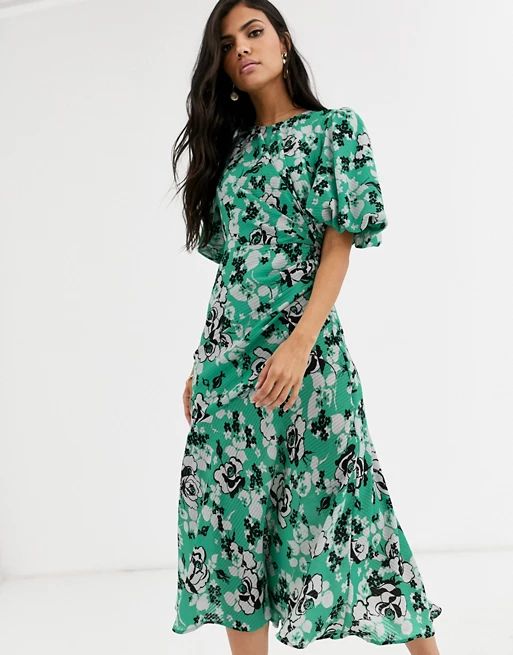 ASOS DESIGN ruched maxi dress with puff sleeve in floral print | ASOS US