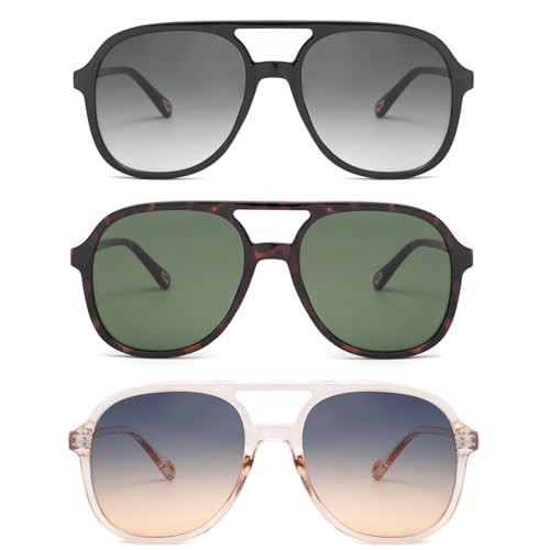 JIMMY SUNSHINE 3 Pack Aviator Sunglasses for Women Men Retro Embracing the Classic Vintage Trend with Square Design | Amazon (US)