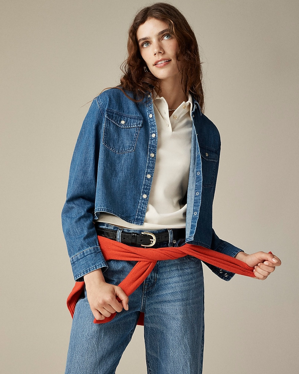 Cropped button-up shirt in chambray | J. Crew US