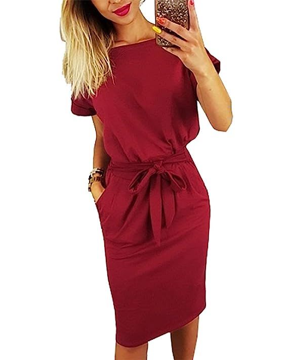 Kesujin Short Sleeve Dresses for Women Elegant Lantern Sleeve Ladies Casual Pencil Dress for Wome... | Amazon (US)