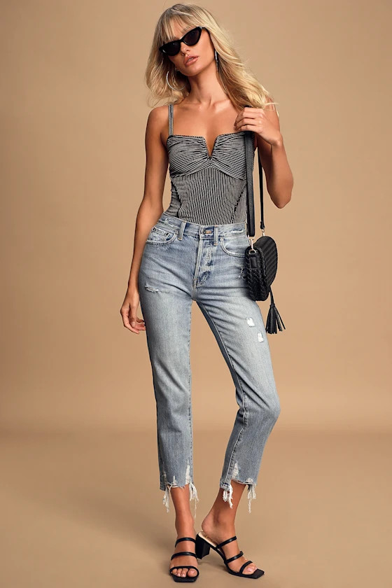 Charlie Light Wash Distressed High-Rise Straight Cropped Jeans | Lulus (US)