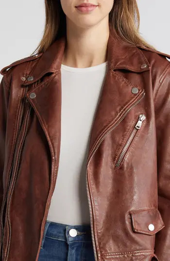 Avec Les Filles Lambskin Leather Double Zip Moto Jacket | Nordstrom | Nordstrom