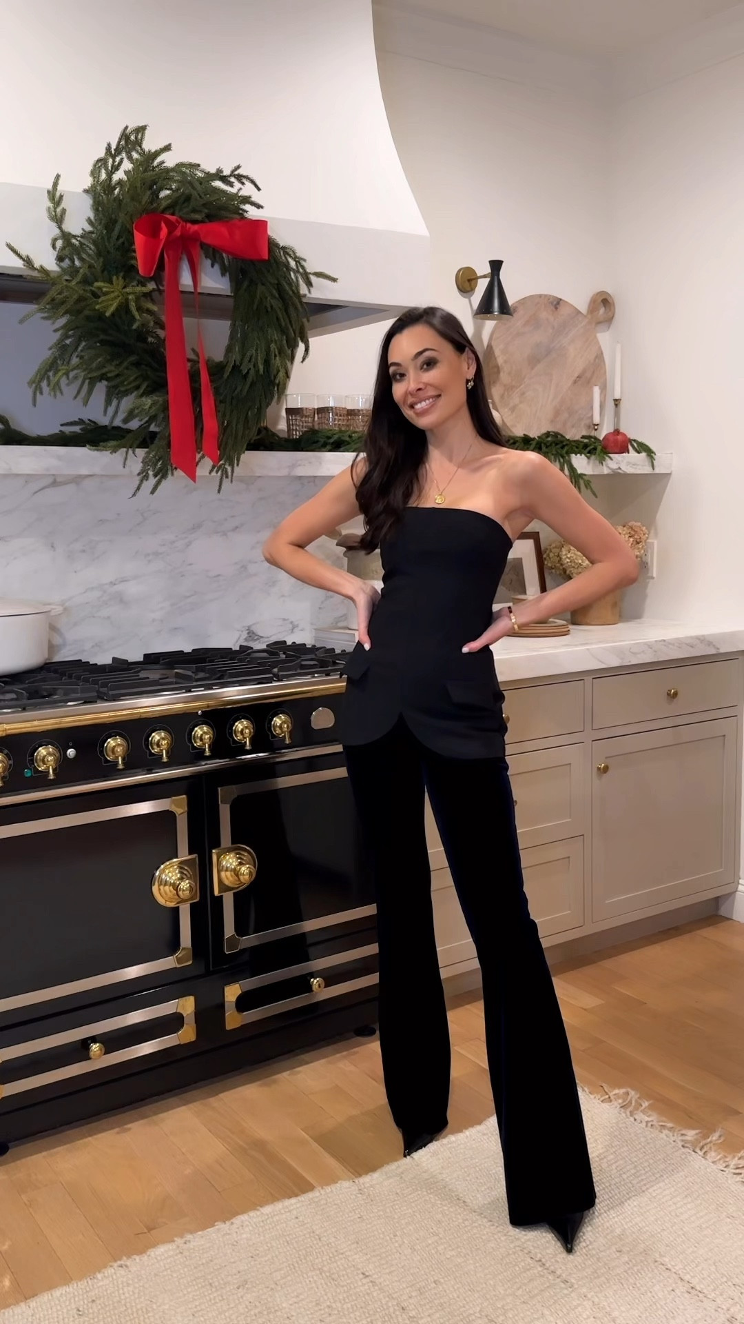 Kat Jamieson wears 3 looks from @chiarabonilapetiterobe at @saks. Swimsuit, one piece swimwear, swim, holiday dress, festive outfit, black tie dress, cocktail party, velvet pants, going out top, date night outfit, festive. #saks #sakspartner #chiarabonilapetiterobe #chiaraboni #lapetiterobe