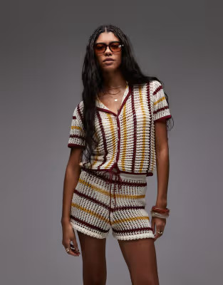 Topshop knitted co-ord open stitch stripe shirt in red, mustard and cream | ASOS (Global)