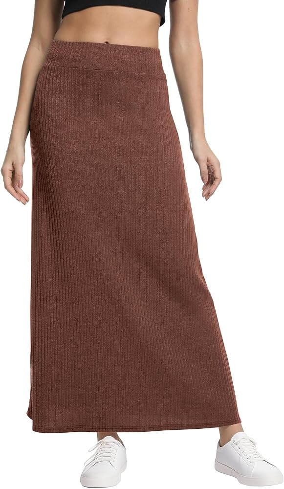 Urban CoCo Women's High Waist A-Line Maxi Skirt Comfy Ribbed Knit Long Skirt | Amazon (US)