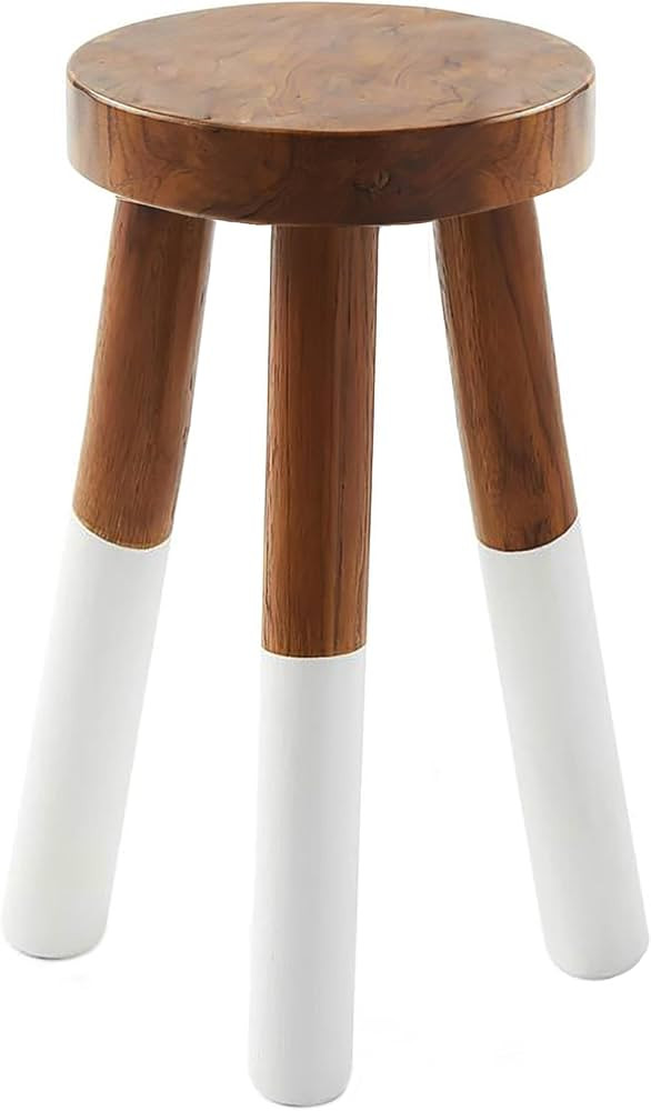 Teak 11.8" Round Dip Dyed Teak Stool | Wood Accent Side Table | Wood Plant Stand (24" Tall White) | Amazon (US)