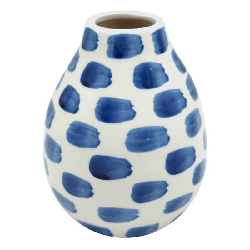 White & Blue Spotted Ceramic Vase, 5" | At Home