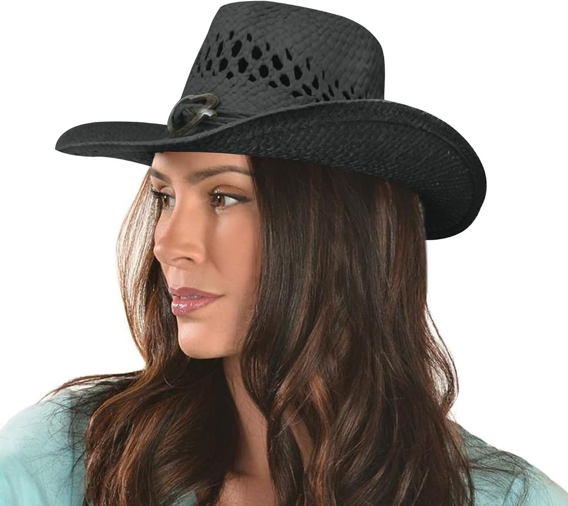Boho Hip Cowboy Hat with Heart Concho, Natural Toyo Straw, Shapeable Brim | Amazon (US)