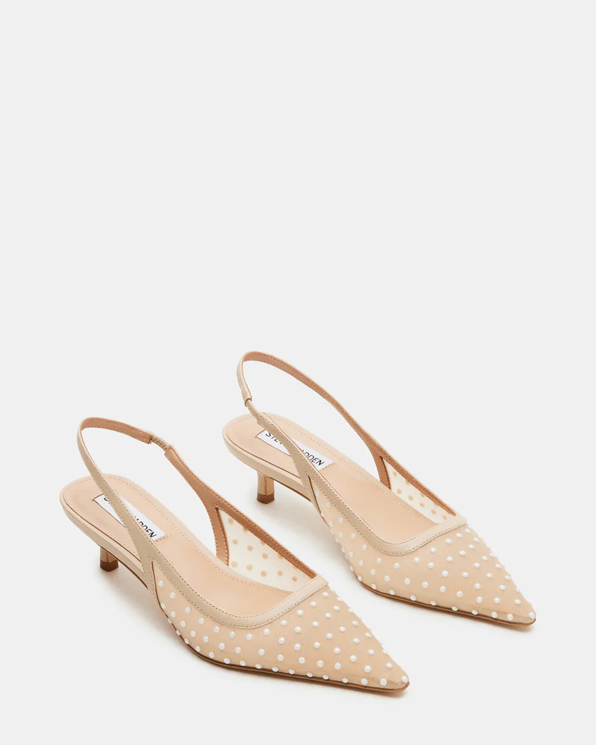 KARI Pearl Natural Slingback Point Toe Kitten Heel | Women's Heels | Steve Madden (US)