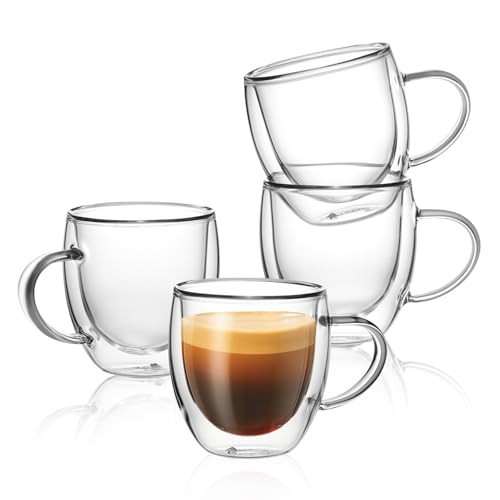Sweese 5oz Double Wall Glass Espresso Cups Set of 4, Clear Glass Espresso Shot Cups Perfect for Cappuccino, Latte, Tea | Amazon (US)
