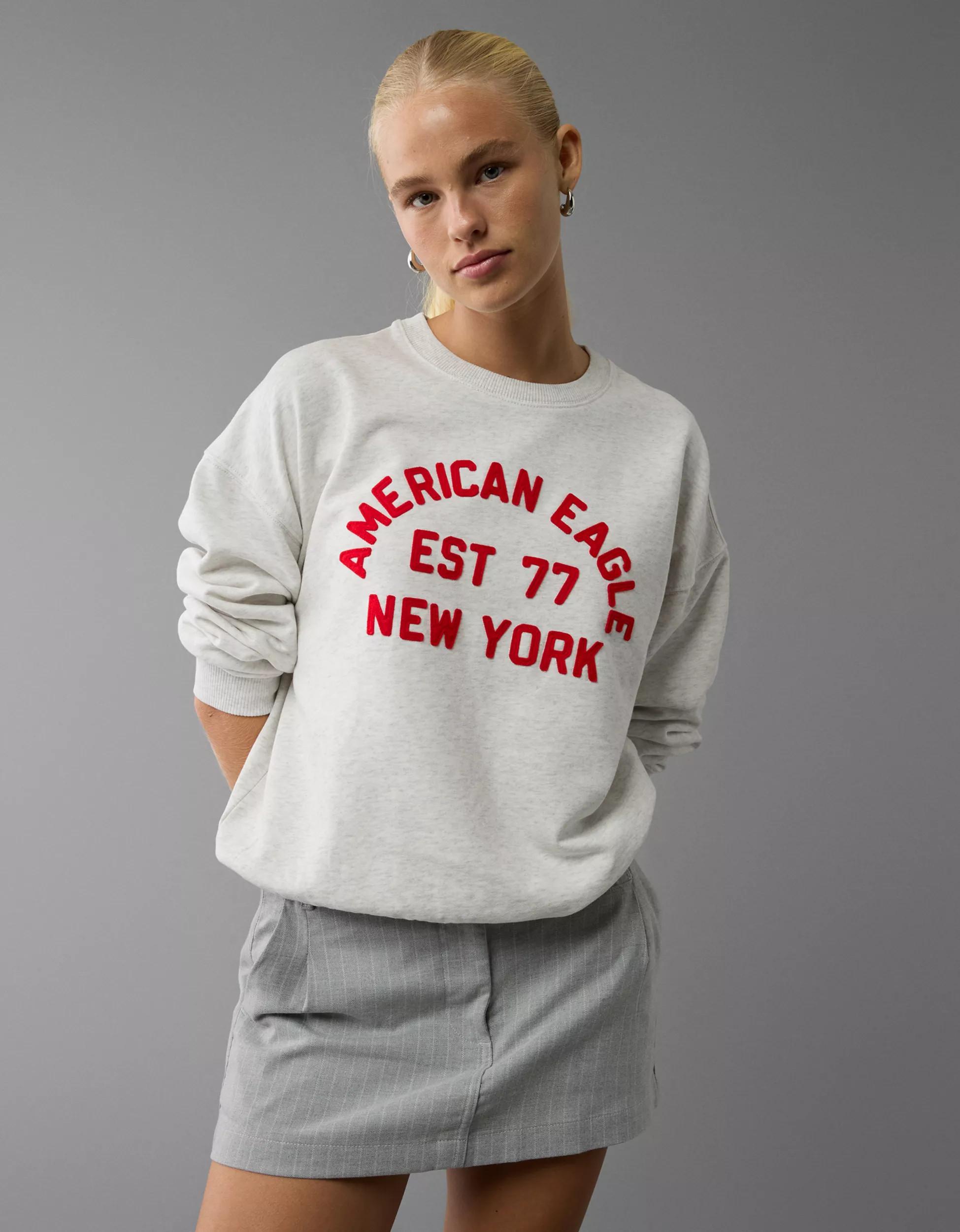 AE Logo Graphic Relaxed Crew Neck Sweatshirt | American Eagle Outfitters (US & CA)