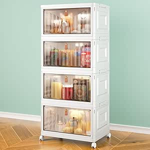 4 Tier Storage Bins with Lids, 23QT Stackable Closet Organizers and Storage with Wheels, Collapsi... | Amazon (US)