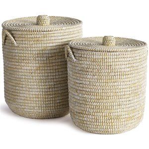 Napa Home & Garden Rivergrass Laundry Hamper Basket with Lids - White (Set of 2) | Cymax