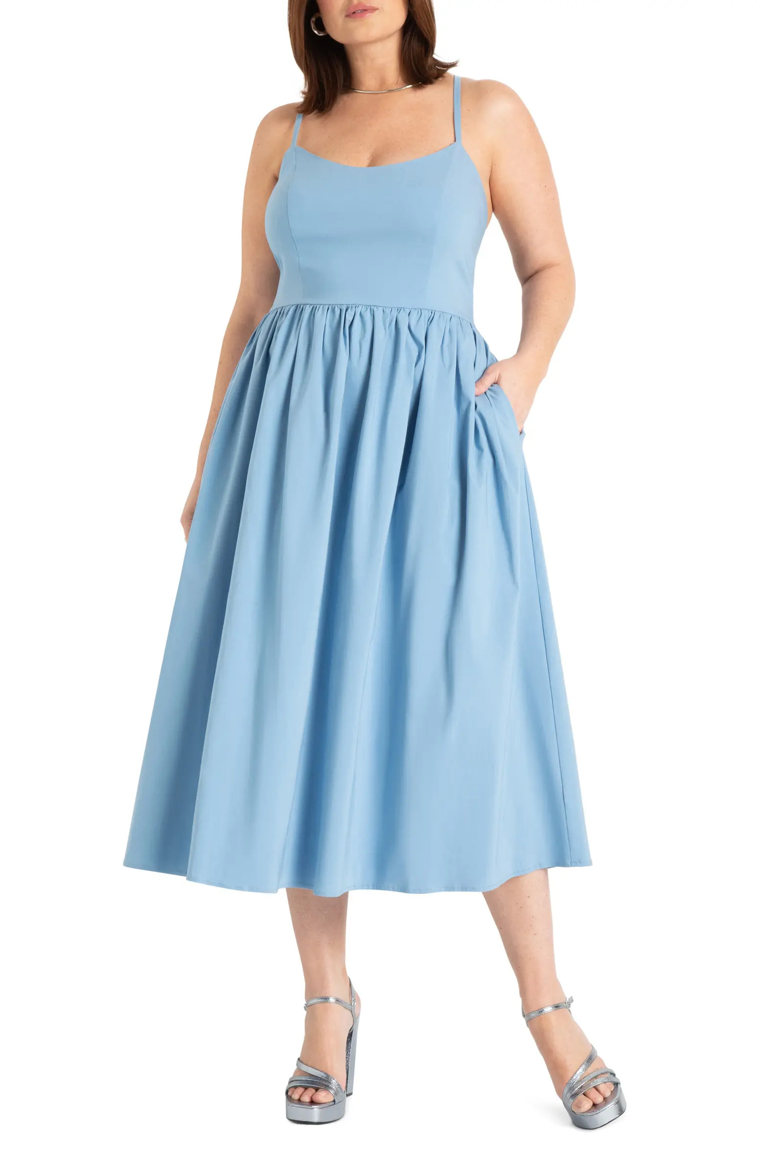 ELOQUII Cross Back Strap Midi Dress | Nordstrom | Nordstrom