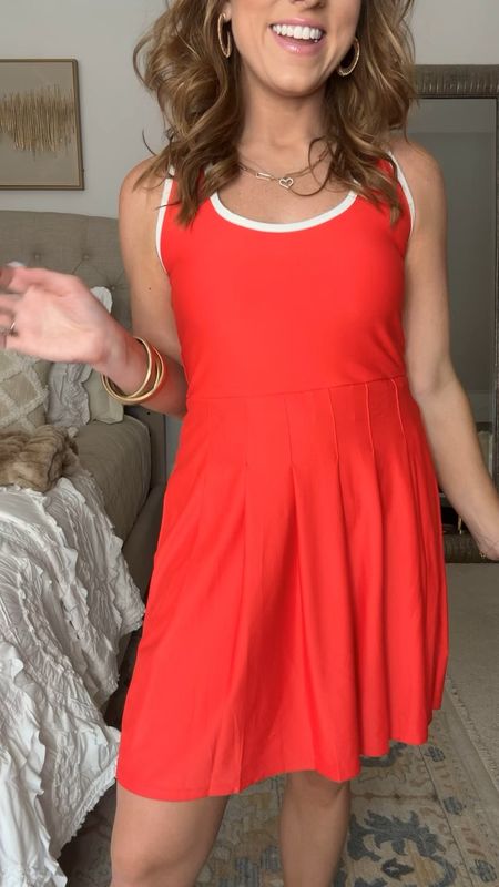 I love this target style, pleaded tennis dress! It is great quality, and the crisscross detail in the back is so cute. I wish I had sized down a size. Has built-in shorts, but does not have a built-in bra.

Target style. LTK under 50. Athleisure. Pickle Ball. Tennis dress. 