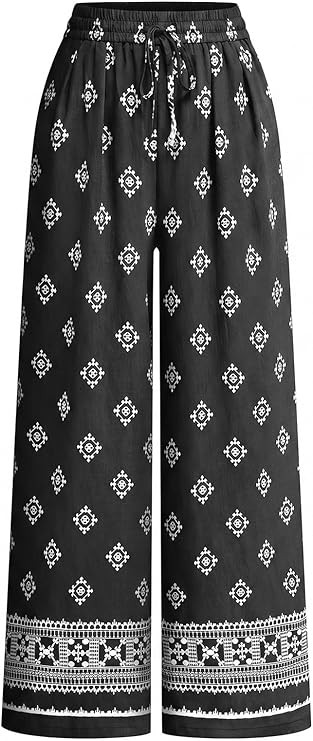 PRETTYGARDEN Womens Pants Elastic Waist Floral Lightweight Palazzo Pants for Women Casual Lounge ... | Amazon (US)