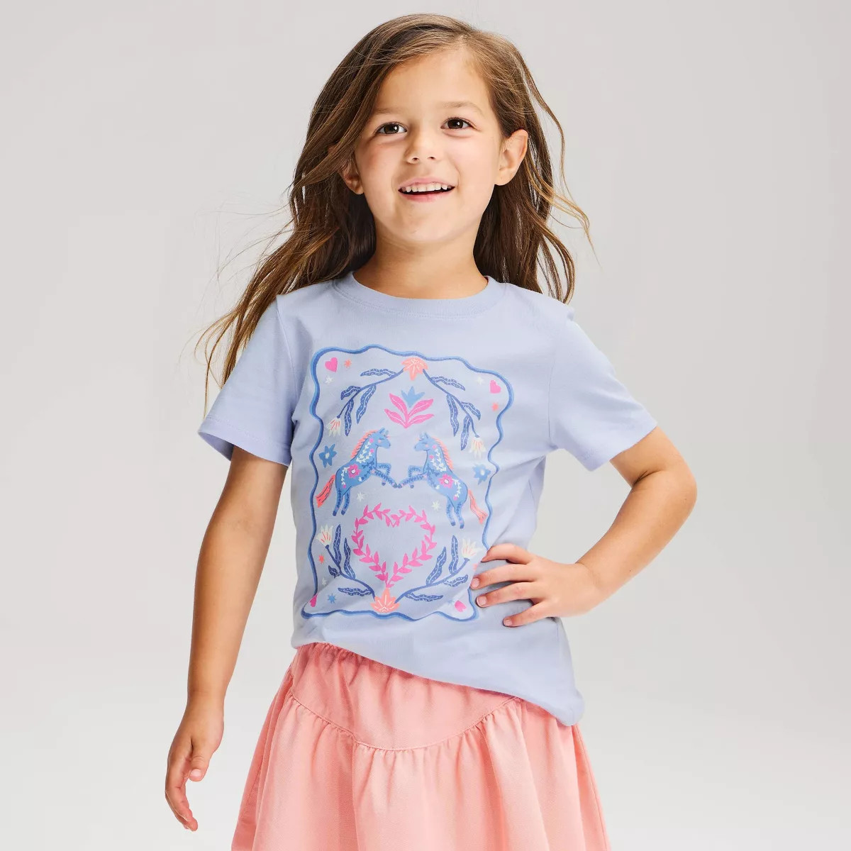 Toddler Girls' Horse Classic Short Sleeve T-Shirt - Cat & Jack™ Light Blue 2T | Target