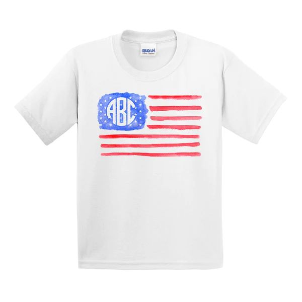Kids Monogrammed 'Watercolor American Flag' T-Shirt | United Monograms