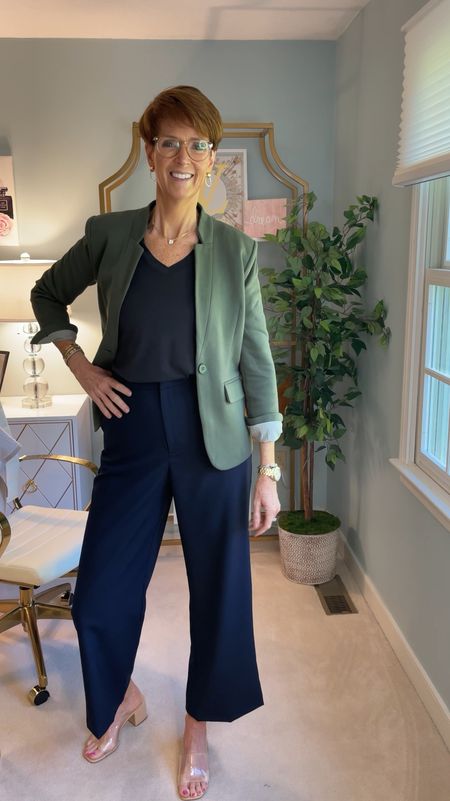New in from Gibsonlook. Taking basic neutrals like navy blue trousers and a black lux tee and changing the look by adding a knit blazer and shoes.

Hi I’m Suzanne from A Tall Drink of Style - I am 6’1”. I have a 36” inseam. I wear a medium in most tops, an 8 or a 10 in most bottoms, an 8 in most dresses, and a size 9 shoe. 

Over 50 fashion, tall fashion, workwear, everyday, timeless, Classic Outfits

fashion for women over 50, tall fashion, smart casual, work outfit, workwear, timeless classic outfits, timeless classic style, classic fashion, jeans, date night outfit, dress, spring outfit, jumpsuit, wedding guest dress, white dress, sandals

#LTKFindsUnder100 #LTKWorkwear #LTKOver40