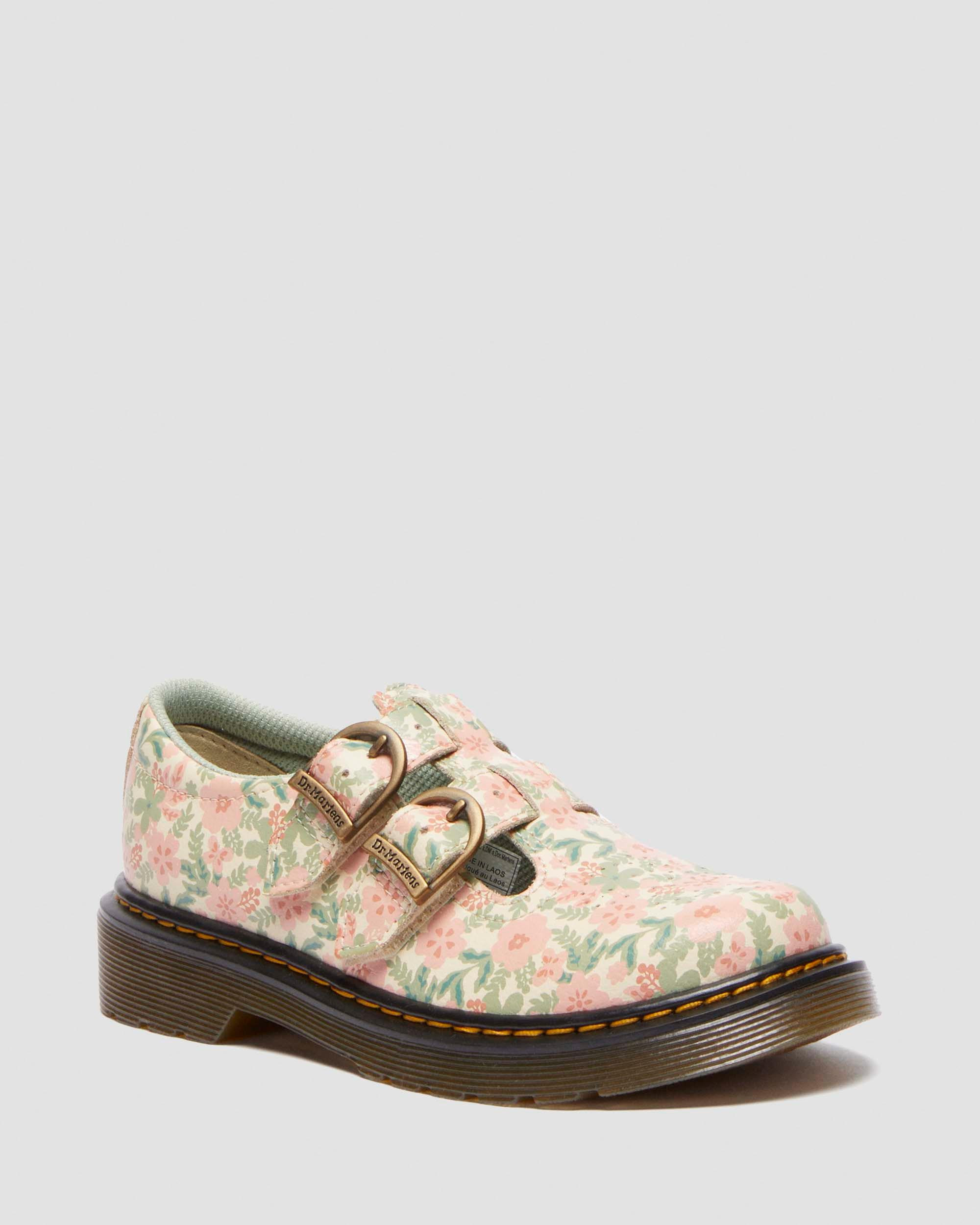Junior 8053 Floral Leather Mary Jane Shoes in Cloud Cream | Dr. Martens | Dr. Martens