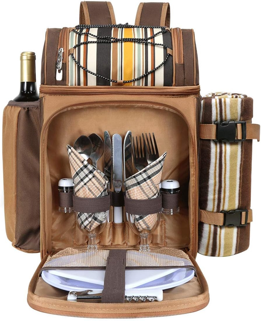 Hap Tim Picnic Basket Backpack for 2 Person with 2 Insulated Cooler Compartment, Wine Holder, Fle... | Amazon (US)