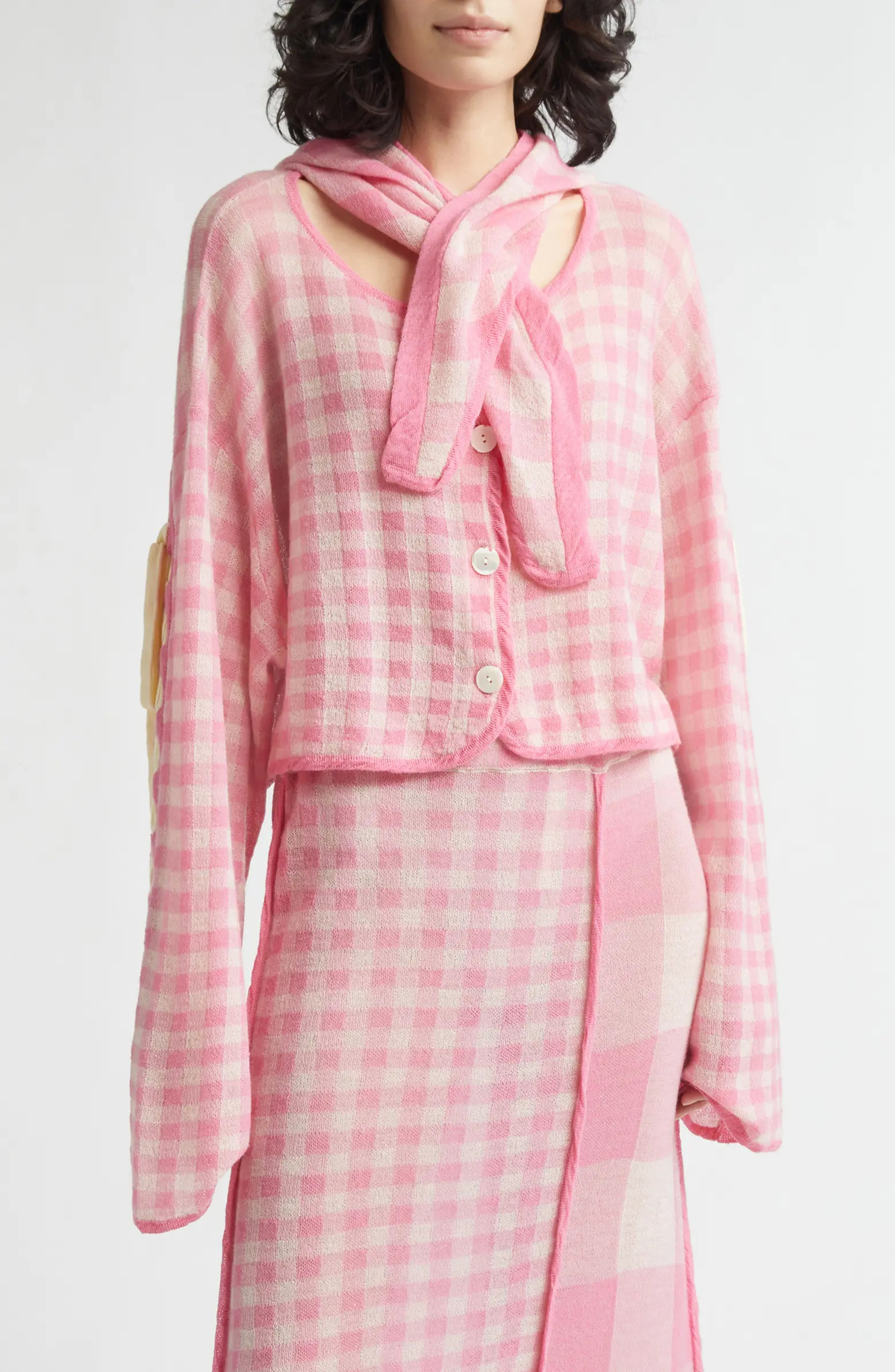 Gingham Check Wool Cardigan with Removable Hood | Nordstrom