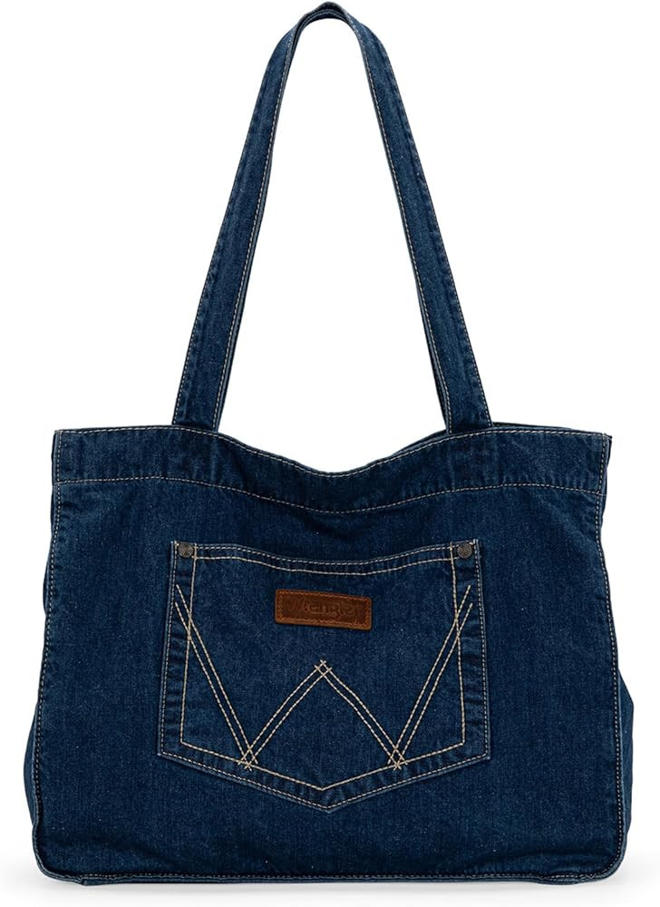 Montana West x Wrangler Denim Tote Bag for Women Large Tote Purse Shoulder Bag for Work Travel | Amazon (US)