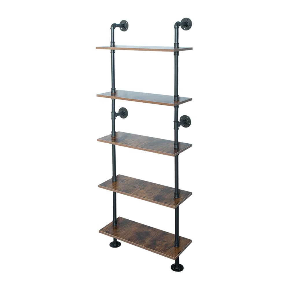 5 Shelf Industrial Pipe Shelving, Black Modern Bookcase Bookshelf, Wall Mount Ladder Shelf with M... | Amazon (US)