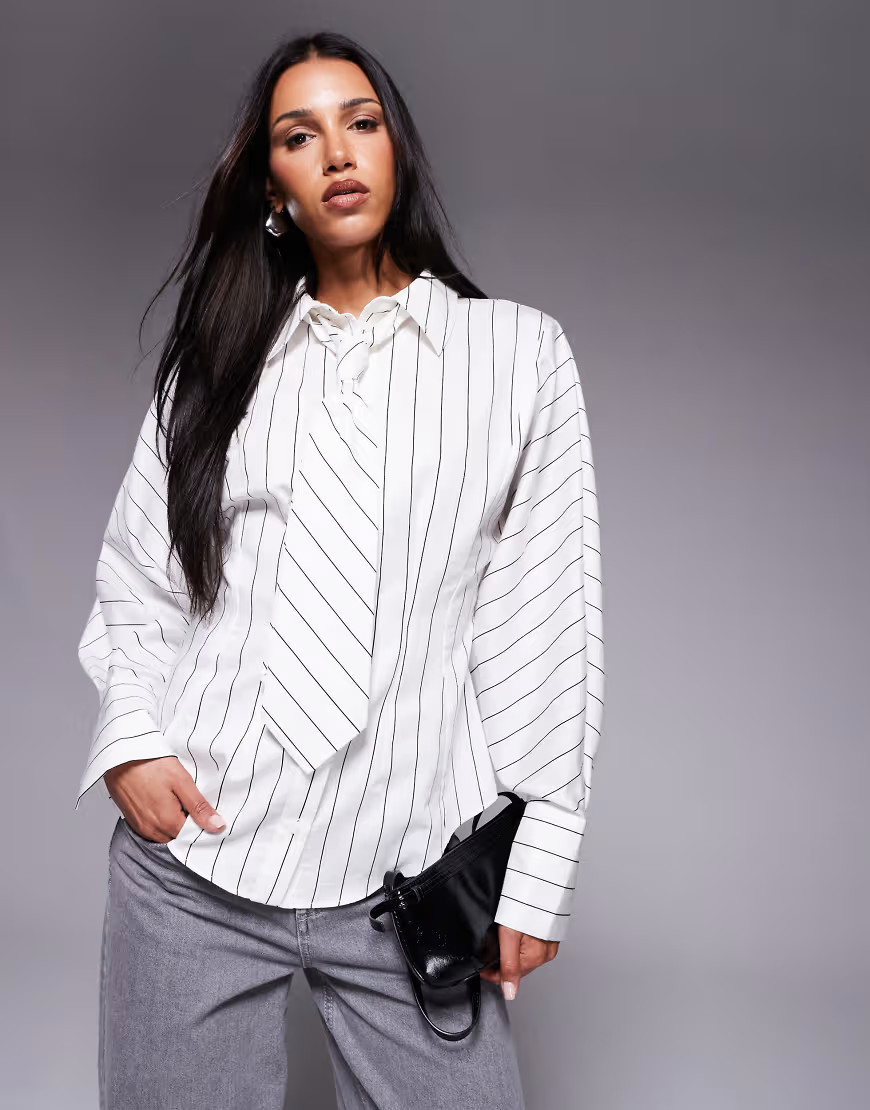 ASOS DESIGN cinched tie detail shirt in stripe-Multi | ASOS (Global)