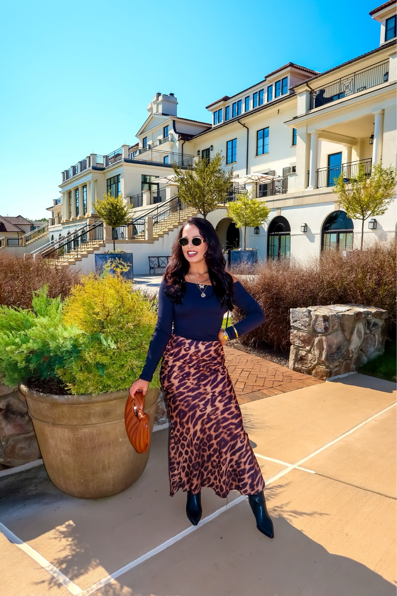 Under $30 Amazon leopard maxi skirt (small), under $20 Amazon off the shoulder top (small), under $25 Amazon brown bag, under $14 Amazon gold stacked necklaces and under $65 Amazon heeled boots (tts) #founditonamazon 

#LTKFindsUnder50 #LTKSaleAlert #LTKSeasonal