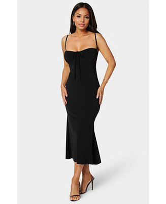 Women's Bow Front Bustier Knit Slip Midi Dress | Macy's