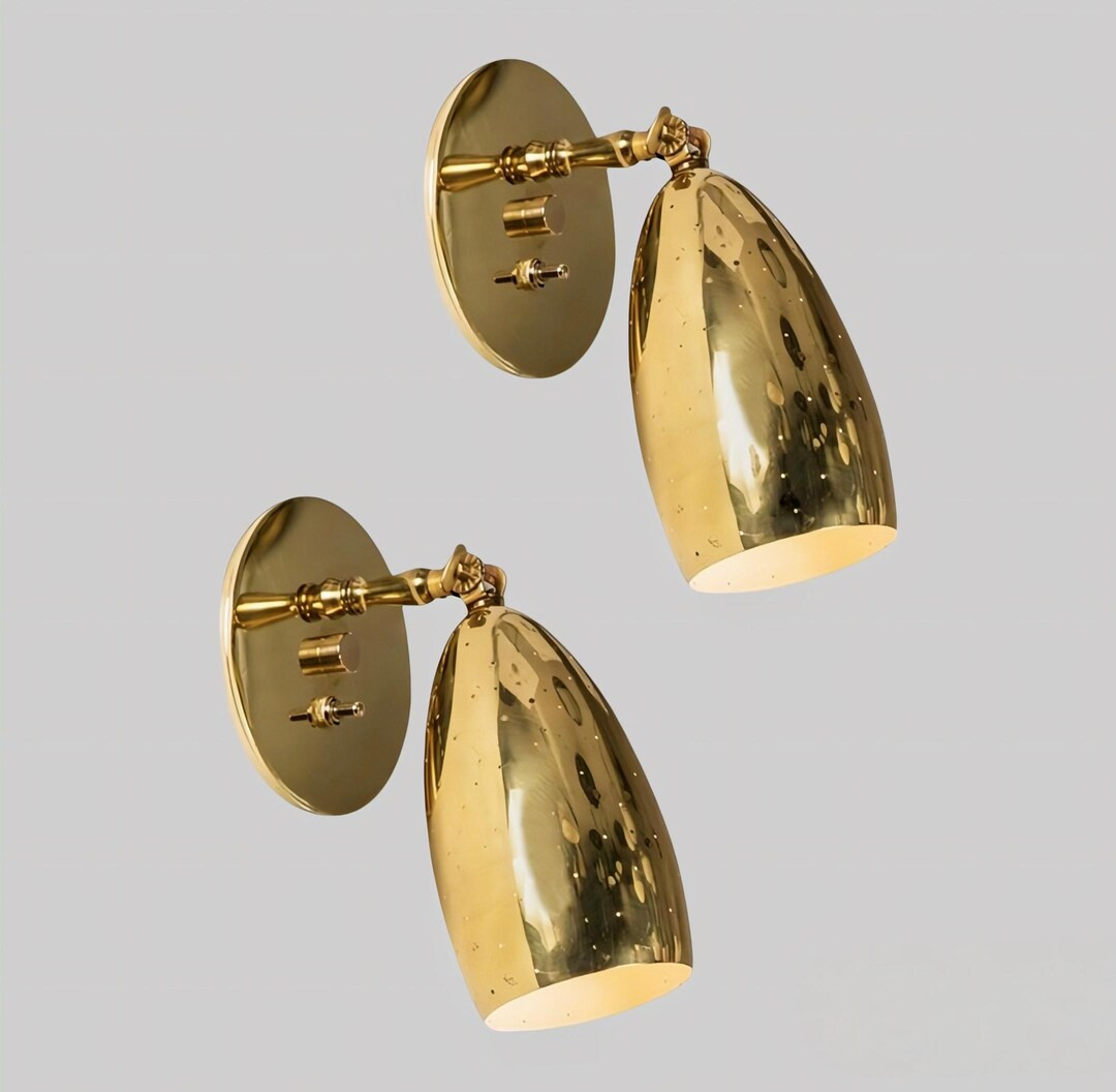 Vintage Hardwired Bedside Wall Sconce Pair | Mid‑century Brass Sconce Wall Lamps for Bedroom, L... | Etsy (US)